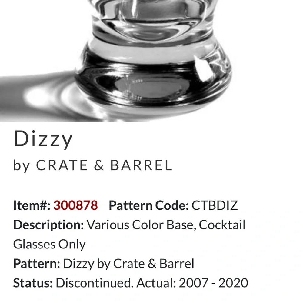 Set of 4 brand new Dizzy cocktail glasses by Crate & Barrel